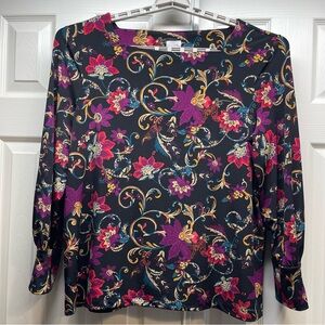 Chico’s Ornate Floral And Scroll Print Long Sleeve Blouse Size 3 (US XL )